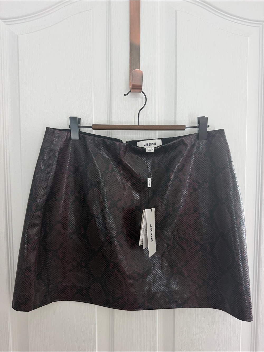 Jason Wu Black and Burgundy Snake-Print Mini Skirt